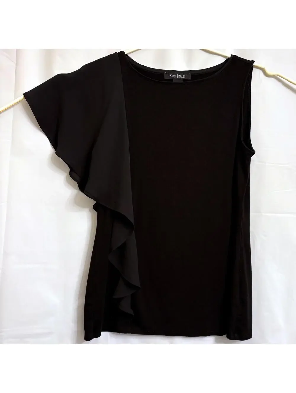 White House Black Market Black Ruffle Blouse Top Women's Size S